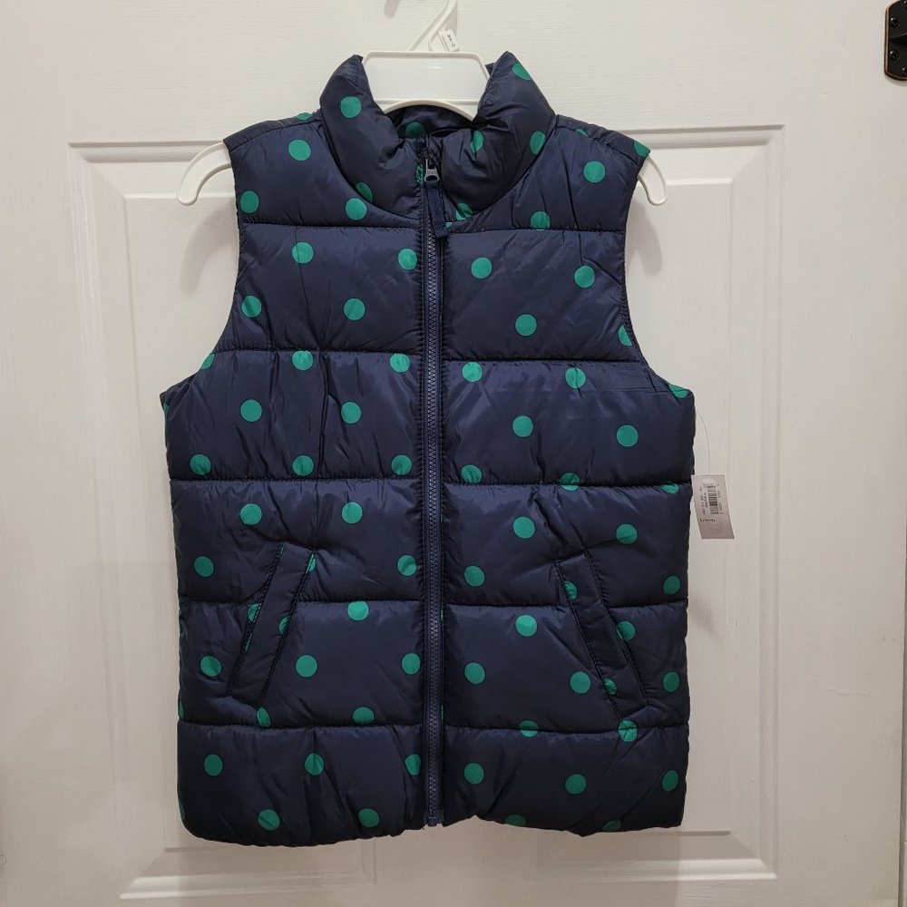 NWT Old Navy Girls Blue Polka Dot Puffer Vest Size L (10-12)